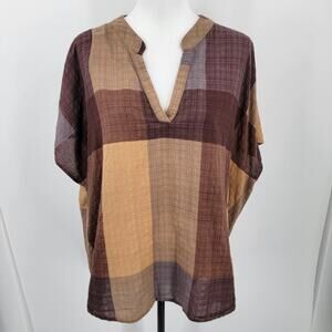 Emery Rose Top Womens 5XL Plaid V Neck Relaxed Lightweight Cotton Blend